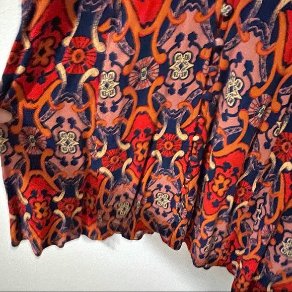 Philosophy Sleeveless Bold Print Navy Red Button Through Mandarin Collar Dress-S - Picture 5 of 9